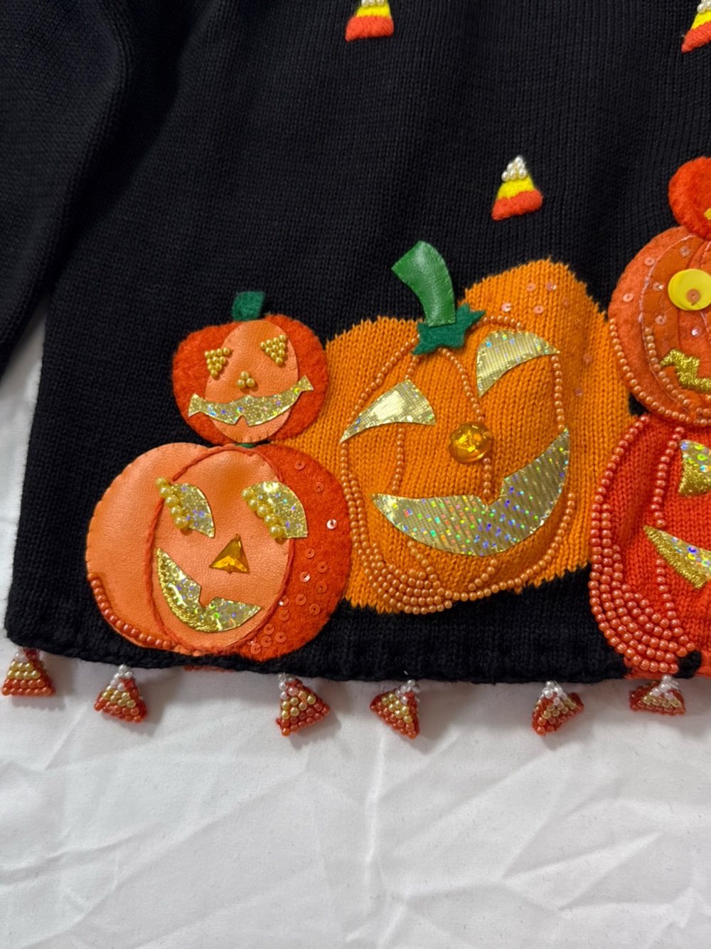 Vintage Michael Simon Halloween Cardigan Sz M, Beaded Pumpkin Embellished - Picture 10 of 15